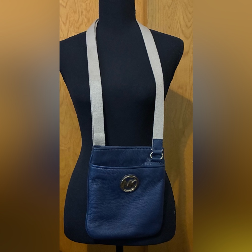 Michael Kors Blue Crossbody Bag with Silver Accents